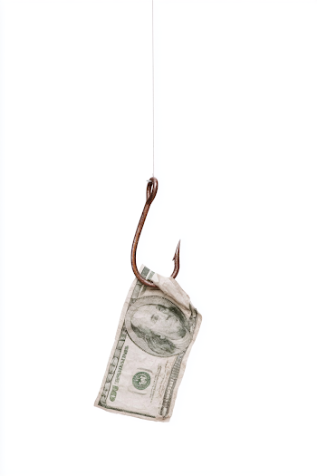 Worn Dollar Bill on Fishing Hook: A Minimalist Still Life