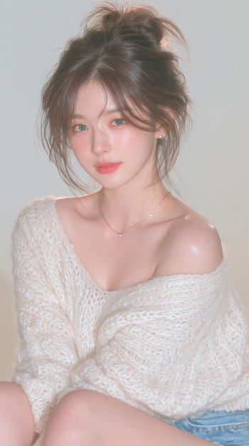Youthful Beauty in Chunky Knit Sweater
