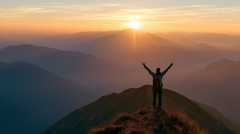Youthful Hiker Embracing the Sunrise