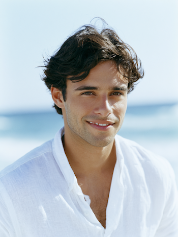 Youthful Mediterranean Man Against Coastal Horizon