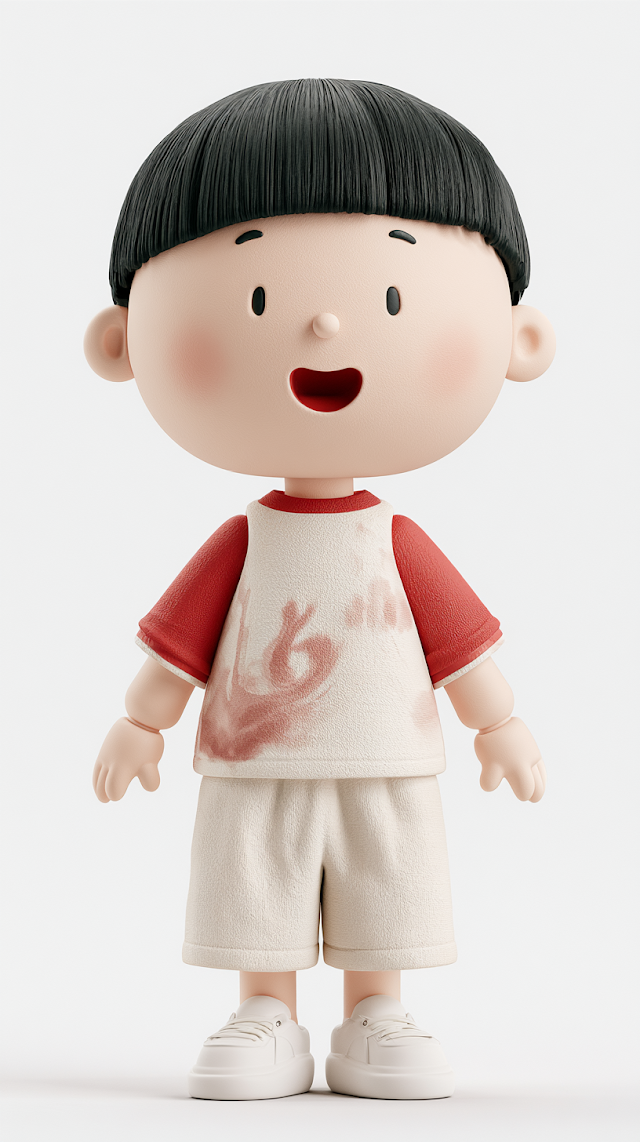 3D Anthropomorphic Puppet of a Cheerful East Asian Boy