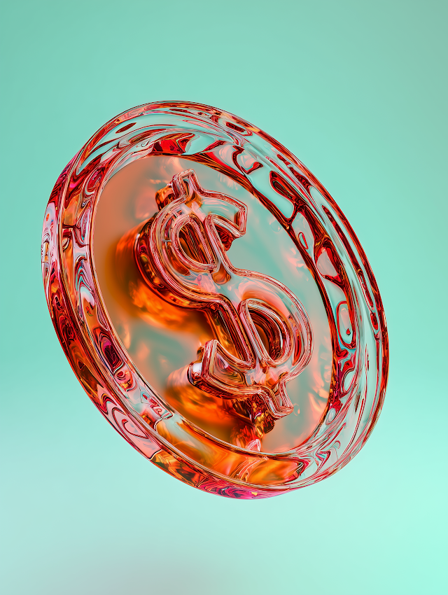 3D Transparent Glass Dollar Coin with Red and Orange Hues