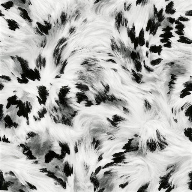 Abstract Black and White Spotted Faux Fur Fabric