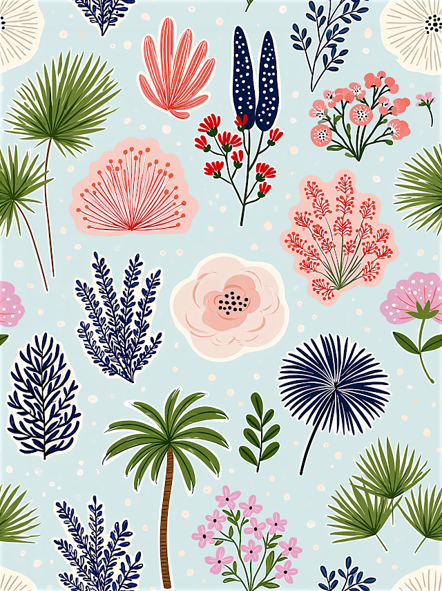 Abstract Floral Landscape Inspired by Matisse