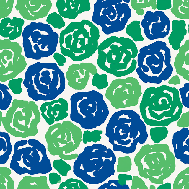 Abstract Green and Cobalt Rose Print