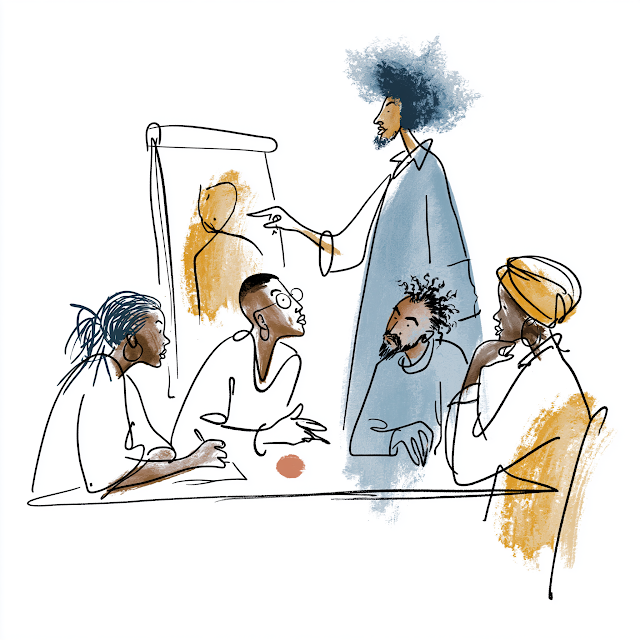 Abstract Illustration of African Youth in Collaborative Discussion
