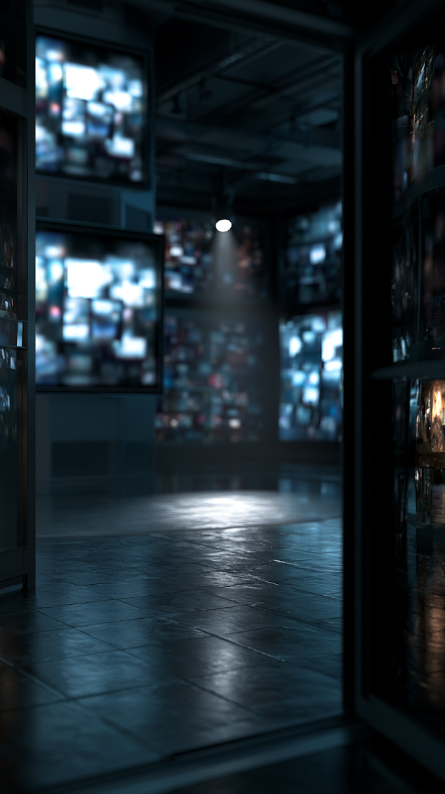 Abstract Newsroom Environment with Illuminated Central Space