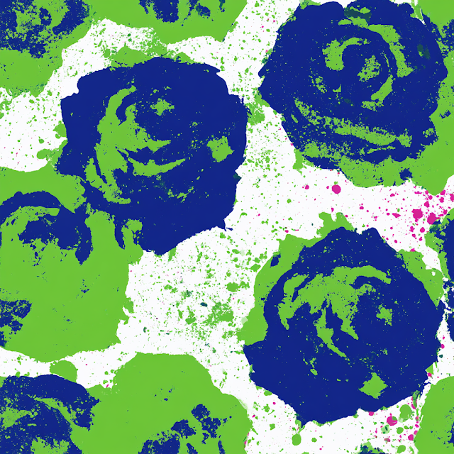 Abstract Rose Print in Green and Cobalt