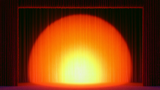 Abstract Theatrical Stage Curtain with Golden Spotlight