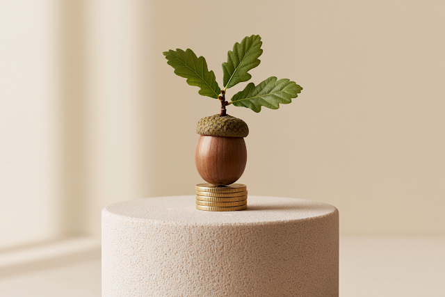 Acorn Sprout Growing on Gold Coins