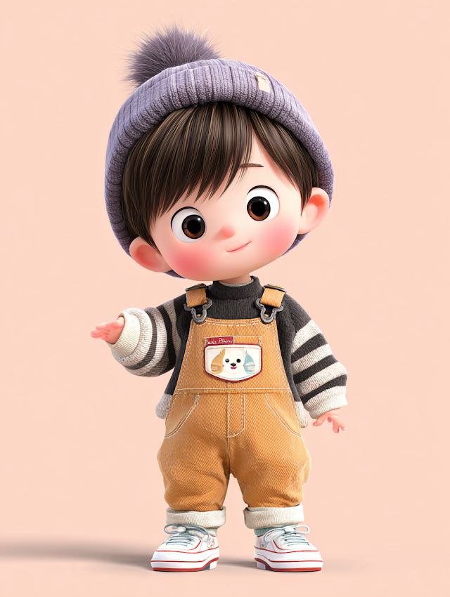 Adorable 3D Cartoon Japanese Baby Boy