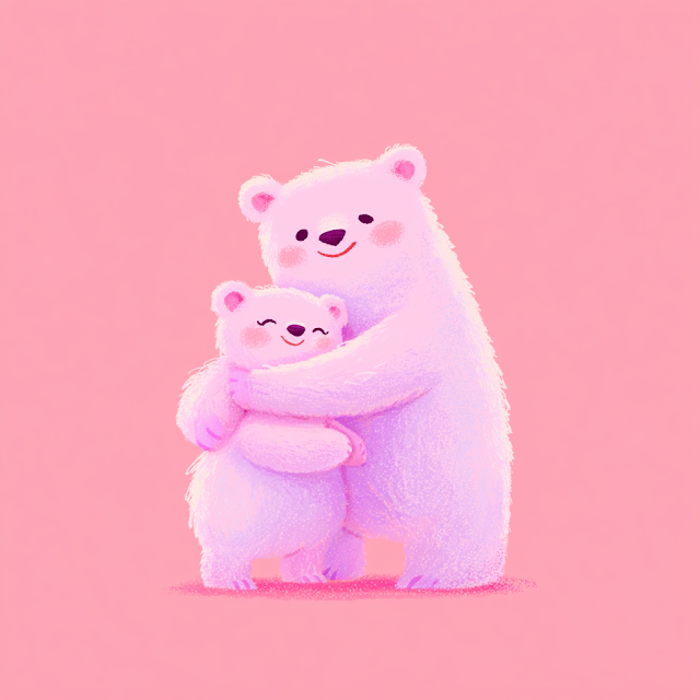Adorable Mommy and Baby Bear Hugging