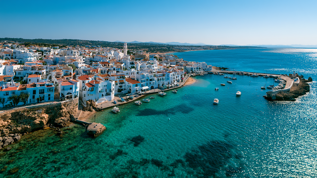 Aerial View of a Charming Mediterranean Coastal Town