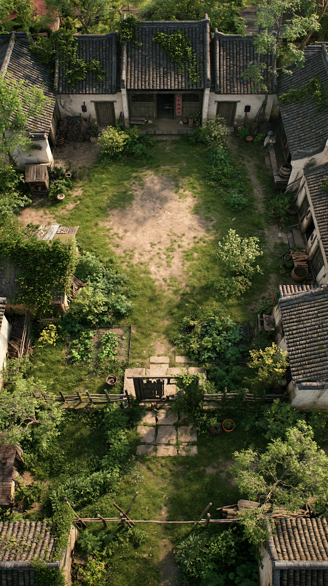 Aerial View of Ancient Chinese Rural Homestead