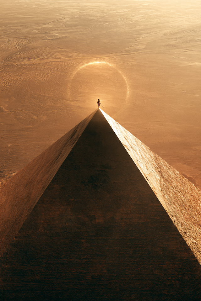 Aerial View of Pyramid with Female Sun Warrior