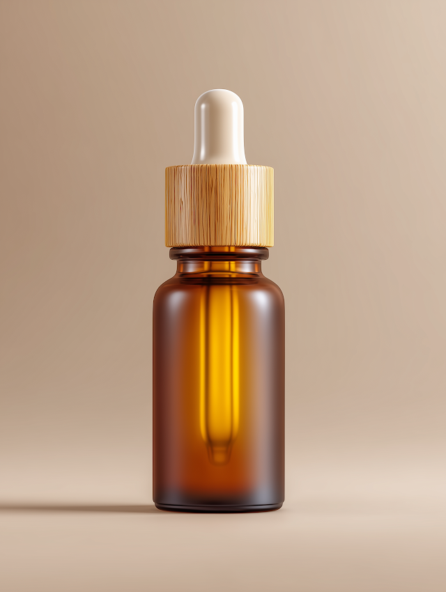 Amber Frosted Essential Oil Bottle with Wooden Dropper