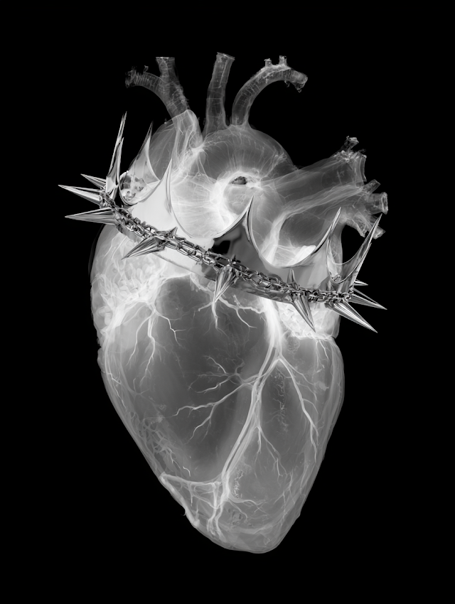 Anatomical Human Heart with Chrome Punk Crown