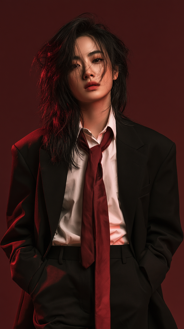 Androgynous Fashion Portrait of Young East Asian Woman