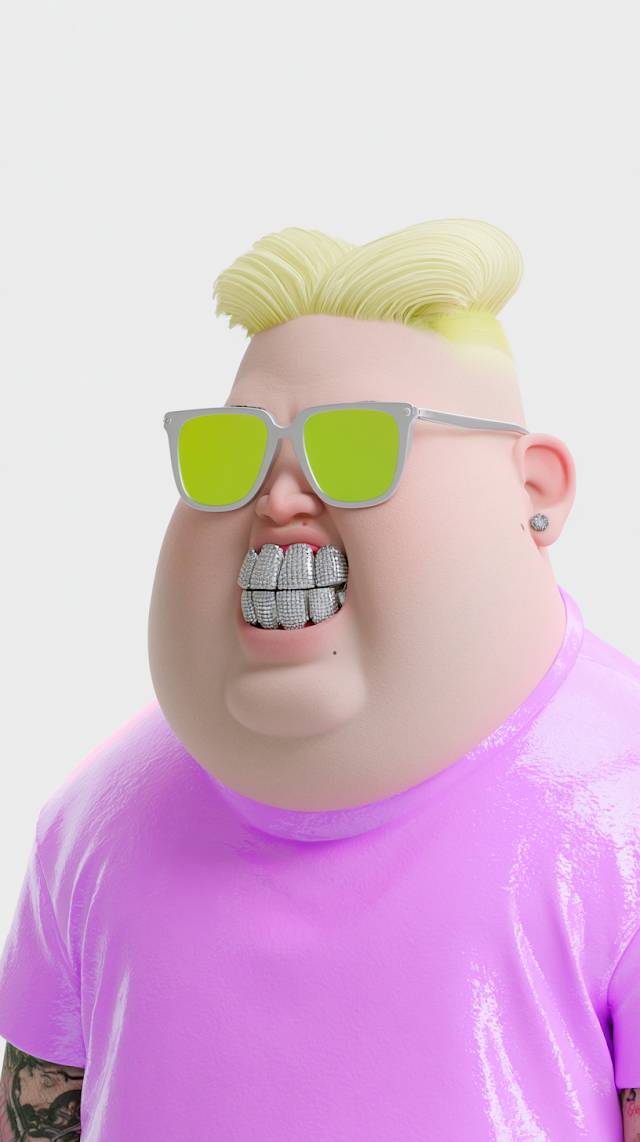 Anime-Style Character with Silver Teeth and Neon Fashion