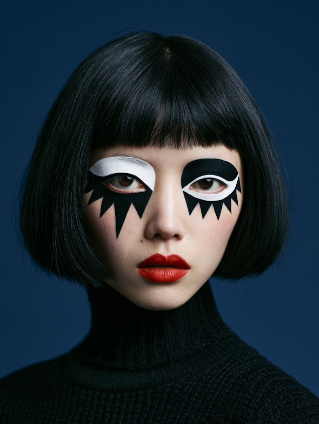 Artistic Portrait of an East Asian Woman with Graphic Face Paint
