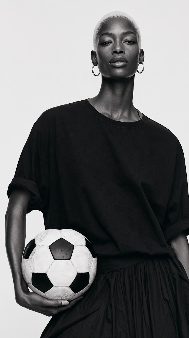 Athletic Black Female Model with Soccer Ball