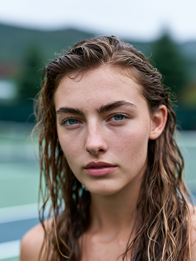 Athletic Portrait of a Young Woman on a Tennis Court