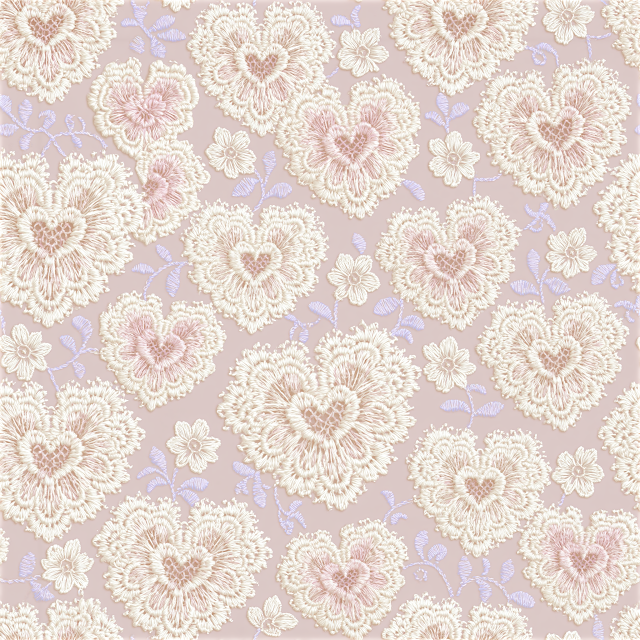 Beige Lace Seamless Pattern with Delicate Heart Motifs