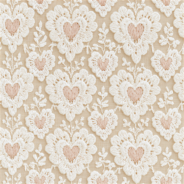 Beige Lace Seamless Pattern with Heart Motifs
