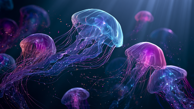 Bioluminescent Jellyfish in the Deep Ocean