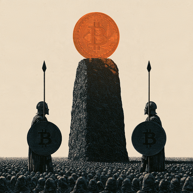 Bitcoin Monolith: A Minimalist Woodcut Illustration