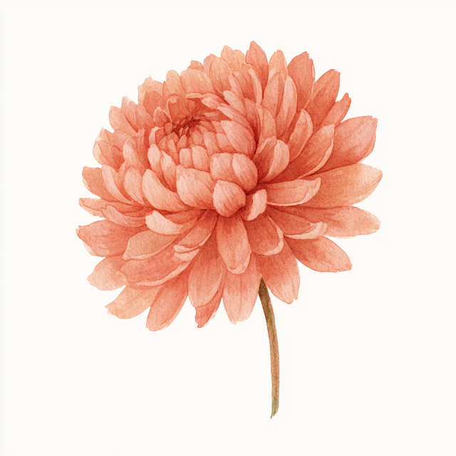 Blooming Chrysanthemum Watercolor Illustration