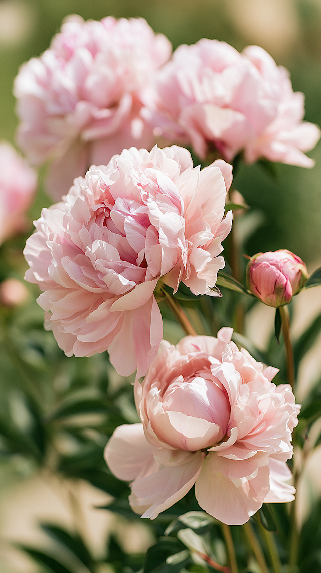 Blush Pink Garden Peony Roses in Bloom