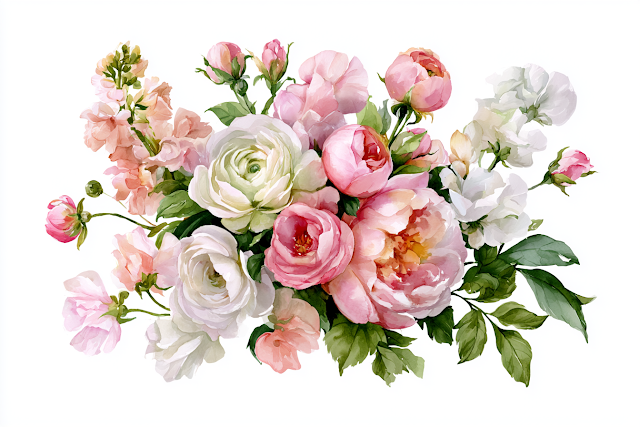 Blush Pink Watercolor Floral Bouquet