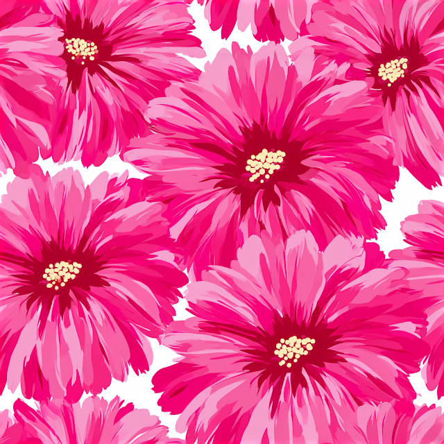 Bold Floral Pattern with Hot Pink Daisies