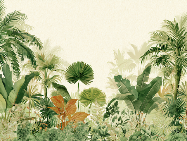 Botanical Illustration of Lush Tropical Foliage