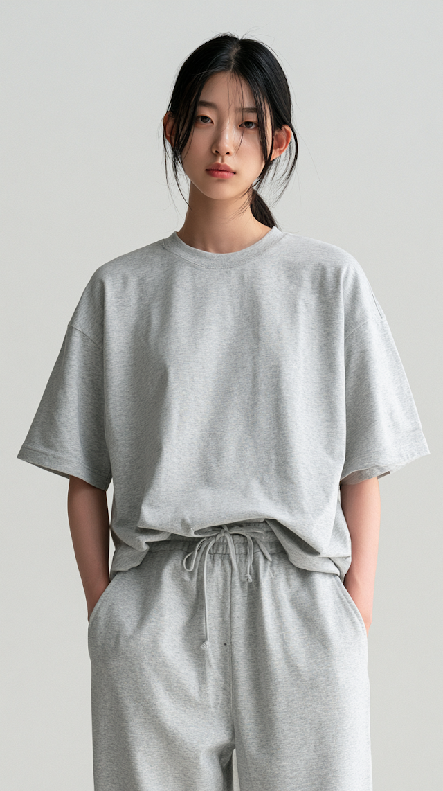 Casual Comfort: Tired Korean Woman in Oversized Outfit