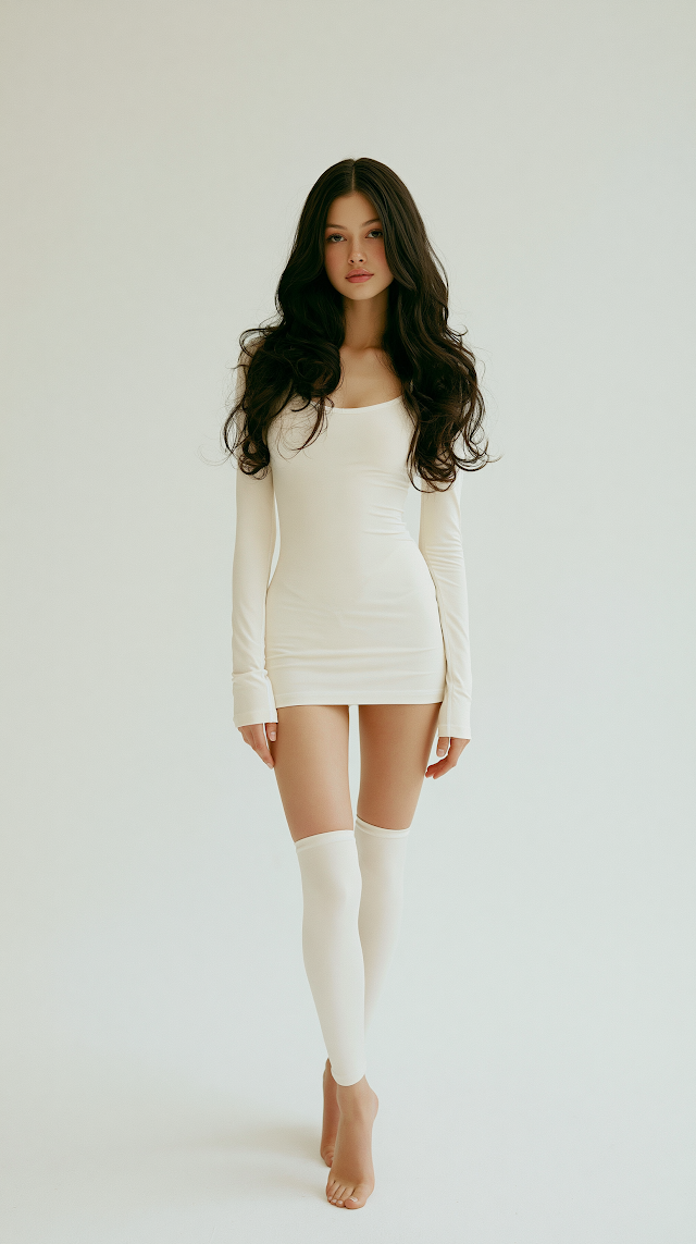 Charismatic Young Woman in Minimalist White Bodysuit