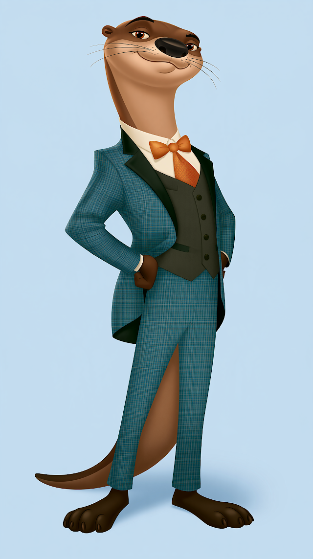 Charming Cartoon Otter in a Stylish Suit
