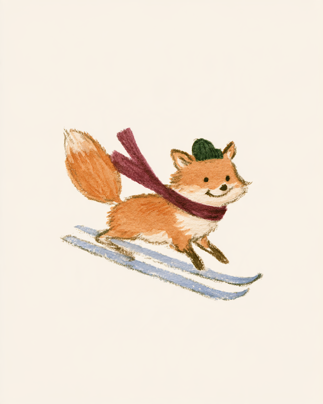 Charming Fox Skiing in Vintage Style