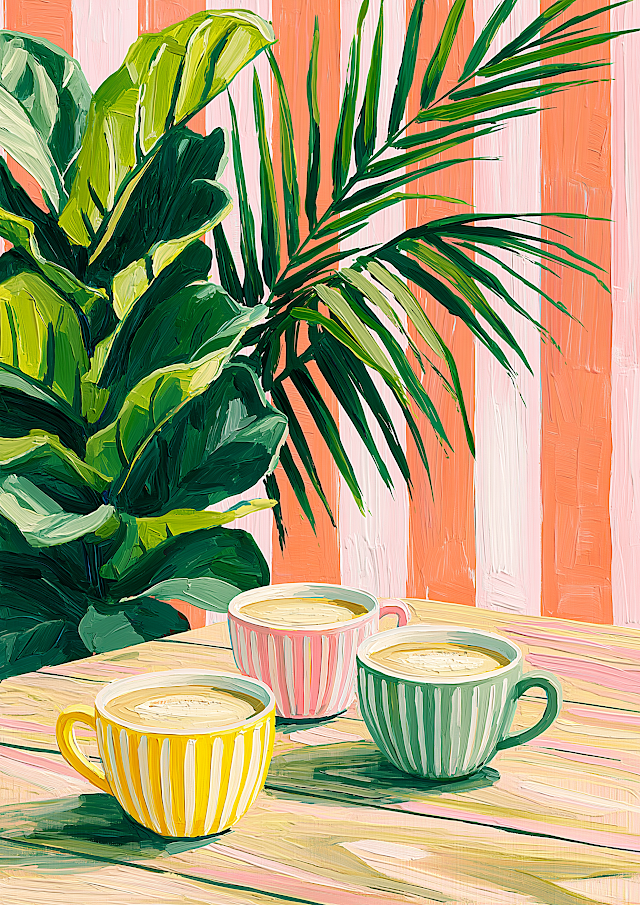 Charming Kitchen Table with Coffee and Greenery