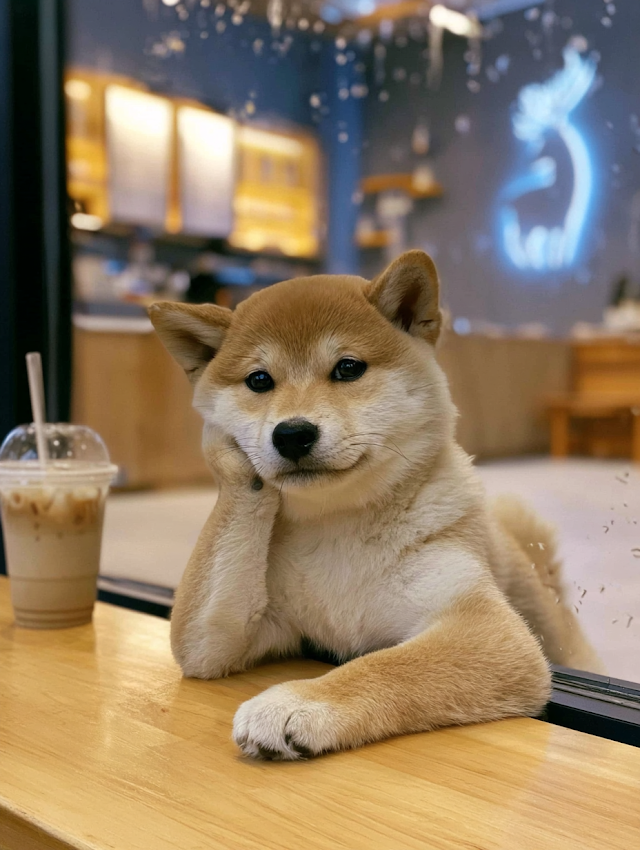 Charming Shiba Inu in a Cozy Cafe