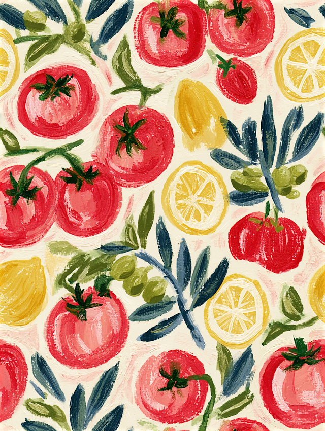 Charming Tomato and Lemon Seamless Pattern