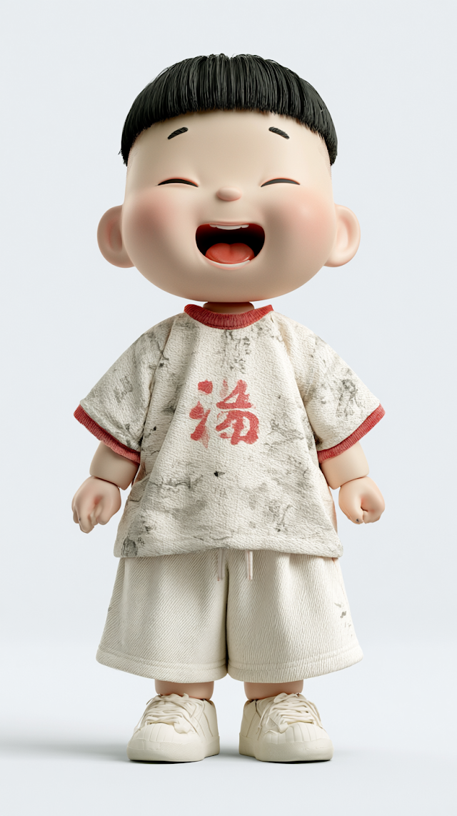 Cheerful 3D Anthropomorphic Puppet of East Asian Boy