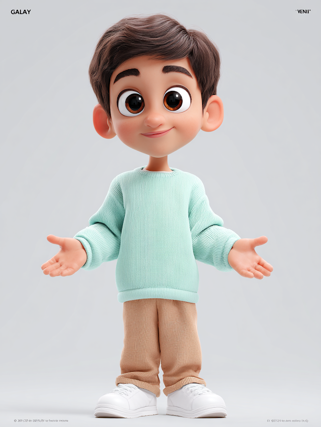 Cheerful Gulf Arabic Boy in Pixar Style