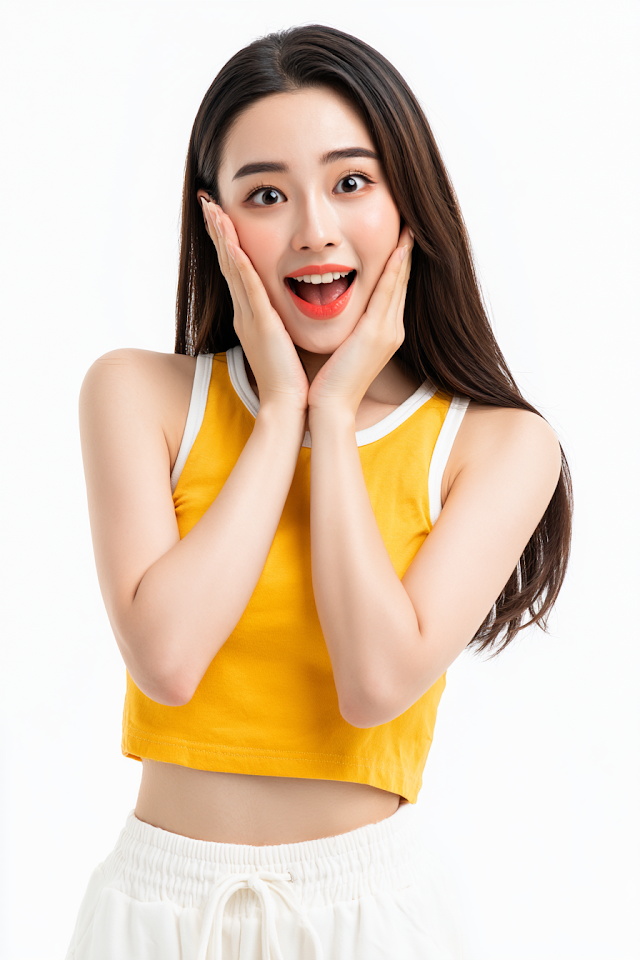 Cheerful Young Woman in Bright Summer Attire