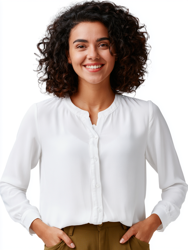 Cheerful Young Woman in Stylish Outfit