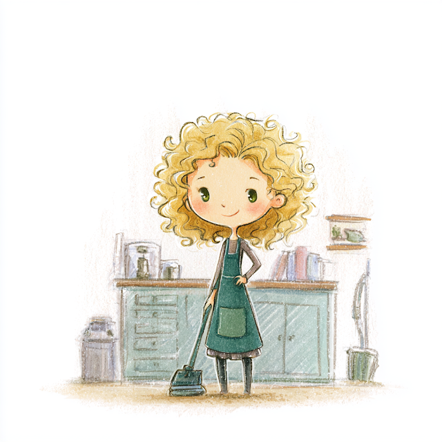 Chibi Girl Helping with Chores at Home
