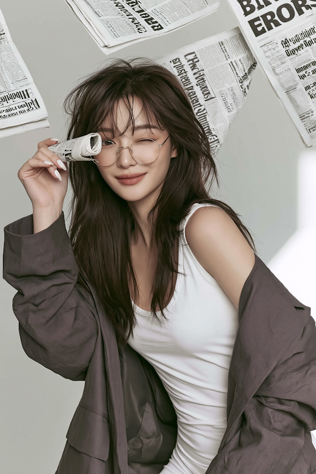 Chic Editorial Portrait of a Young Woman in Minimalist Fashion