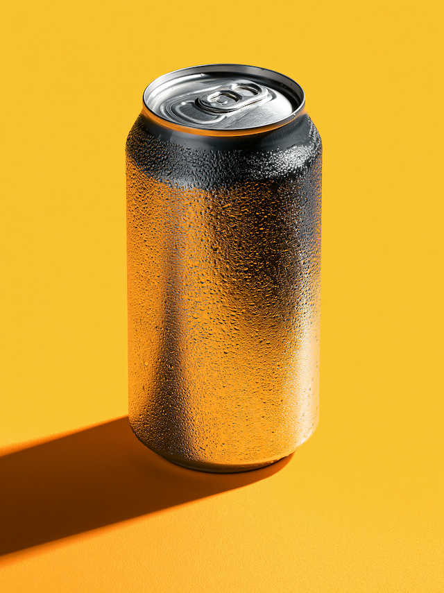 Chilled Beverage Can on Golden Sand Background