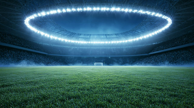 Cinematic Night View of an Empty Soccer Stadium